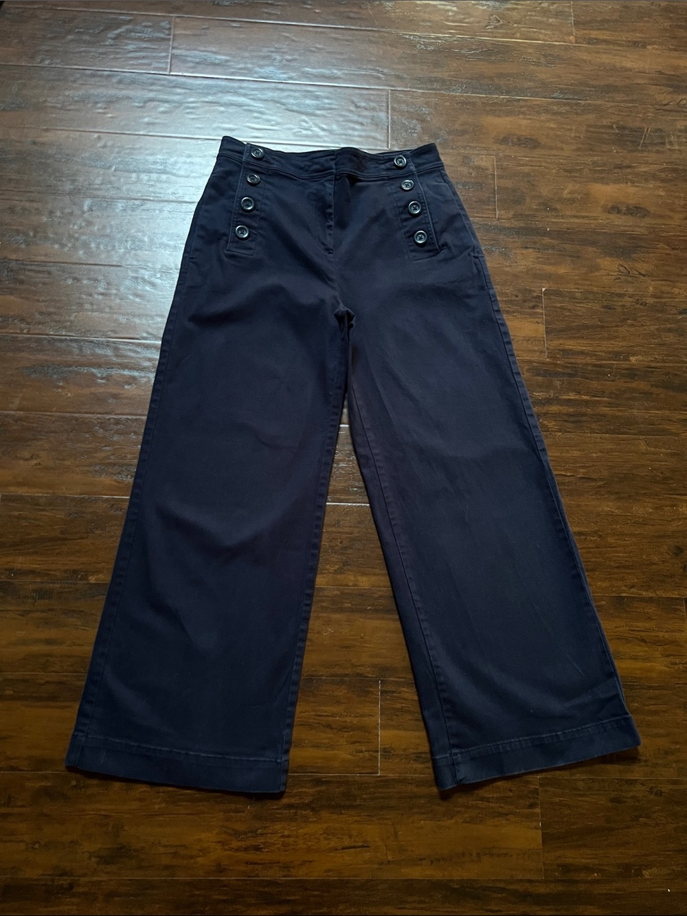 Ann Taylor Navy High Waisted Wide-Leg Button Front Pants Size 10 Petite